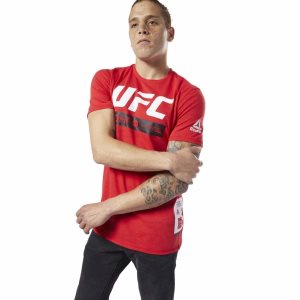 Koszulki Męskie Reebok UFC Fan Gear Fight Week Czerwone PL 70QSXNR